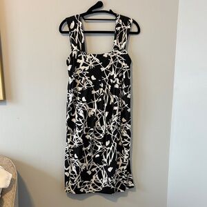 LOFT Black and White Printed Midi Dress